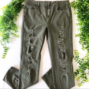 American Eagle Green Distressed Hi-Rise Jegging 16